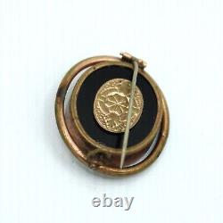 Victorian Mourning Hair Work Spinning Swivel Locket Brooch with Black Onyx Empty