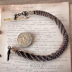 Victorian Mourning Hairwork Bracelet Watch Chain Gold Clasp Antique