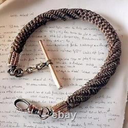 Victorian Mourning Hairwork Bracelet Watch Chain Gold Clasp Antique