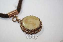 Victorian Mourning Jewelry GF Woven Hair Pocket Watch Chain Boy & Girl Portraits