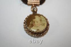 Victorian Mourning Jewelry GF Woven Hair Pocket Watch Chain Boy & Girl Portraits