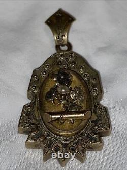 Victorian Mourning Locket Pendant Ornate Flowers Pearl Antique