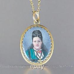 Victorian Mourning Photo Hand Painted Porcelain Pendant Double Sided Photo GF