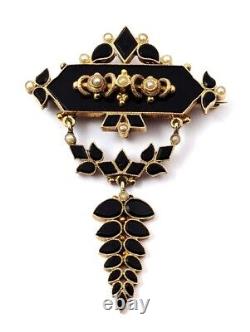 Victorian Mourning Pin in 14k Gold, 1900's, Vintage Jewelry