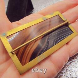 Victorian Mourning Scottish Brown Striated Banded Agate Large Pin 16