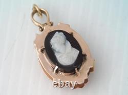 Victorian Mourning Solid 10k Rose Gold Cameo Double Side Photo Locket Pendant