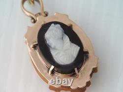 Victorian Mourning Solid 10k Rose Gold Cameo Double Side Photo Locket Pendant