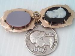 Victorian Mourning Solid 10k Rose Gold Cameo Double Side Photo Locket Pendant