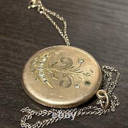Victorian Nouveau Stone 14K Rose Gold Fill Mourning Locket On 14K GF Chain 16