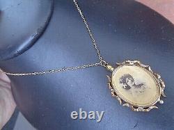 Victorian Pinchbeck Gold Photograph Locket Pendant Sweetheart Gold Metal Chain