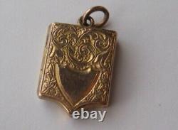 Victorian Rolled Gold Shield 5 Sided Shaped Swirls & Flowers Locket Pendant Fob