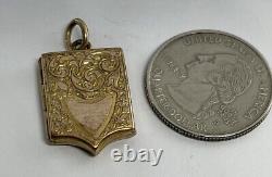 Victorian Rolled Gold Shield 5 Sided Shaped Swirls & Flowers Locket Pendant Fob