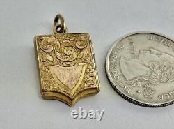 Victorian Rolled Gold Shield 5 Sided Shaped Swirls & Flowers Locket Pendant Fob