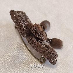 Victorian Scandinavian Hair Work Brooch Mourning Jewelry