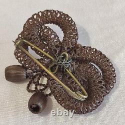 Victorian Scandinavian Hair Work Brooch Mourning Jewelry