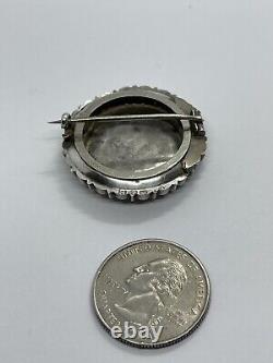 Victorian Sterling Chester 1888 Bird Flower Locket Momento Mori Mourning Brooch