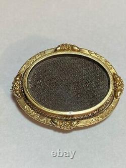 Victorian Swivel Gold Plated Goldstone Woven Plaited Hair Mourning Brooch Pin