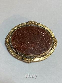 Victorian Swivel Gold Plated Goldstone Woven Plaited Hair Mourning Brooch Pin