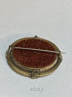 Victorian Swivel Gold Plated Goldstone Woven Plaited Hair Mourning Brooch Pin