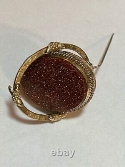 Victorian Swivel Gold Plated Goldstone Woven Plaited Hair Mourning Brooch Pin