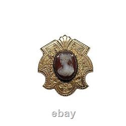 Victorian Taille d'Epargne Enamel Gold Filled Cameo Pin Mourning Jewelry (B)