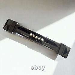 Victorian Whitby Jet Mourning Brooch Bar Seed Pearls 1880s C Clasp