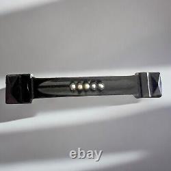 Victorian Whitby Jet Mourning Brooch Bar Seed Pearls 1880s C Clasp