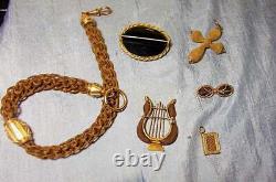 Victorian Woven Mourning Hair Watch Fob Gold Tone Accents, 14 3 Row Table Worke