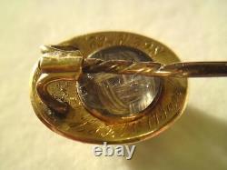 Victorian bullseye agate mourning hair locket stick pin 9ct gold enamel pearl