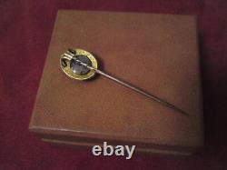 Victorian bullseye agate mourning hair locket stick pin 9ct gold enamel pearl