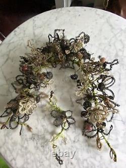 Victorian era Mourning Wreath human hair Christmas tinsel glass baubles Folk Art