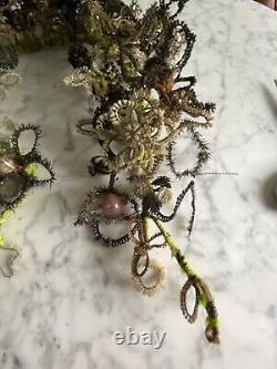 Victorian era Mourning Wreath human hair Christmas tinsel glass baubles Folk Art