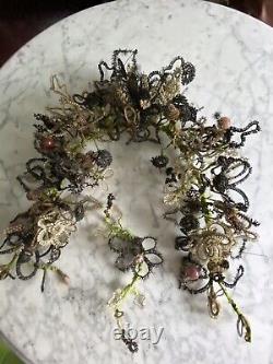 Victorian era Mourning Wreath human hair Christmas tinsel glass baubles Folk Art