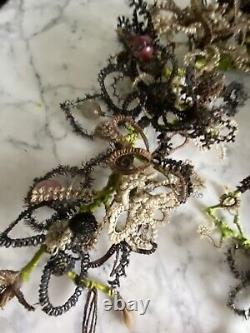 Victorian era Mourning Wreath human hair Christmas tinsel glass baubles Folk Art