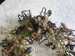 Victorian era Mourning Wreath human hair Christmas tinsel glass baubles Folk Art