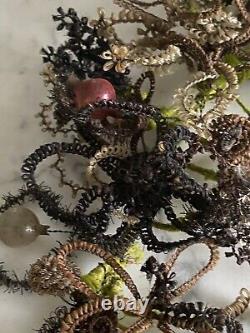 Victorian era Mourning Wreath human hair Christmas tinsel glass baubles Folk Art