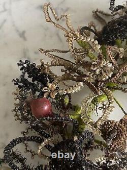 Victorian era Mourning Wreath human hair Christmas tinsel glass baubles Folk Art