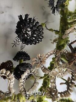 Victorian era Mourning Wreath human hair Christmas tinsel glass baubles Folk Art