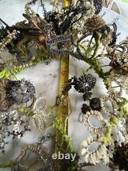 Victorian era Mourning Wreath human hair Christmas tinsel glass baubles Folk Art