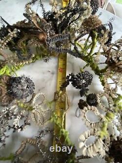 Victorian era Mourning Wreath human hair Christmas tinsel glass baubles Folk Art