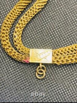 Victorian gold filled ruby mourning jewelry braided hair Pocket watch chain