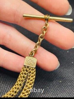 Victorian gold filled ruby mourning jewelry braided hair Pocket watch chain