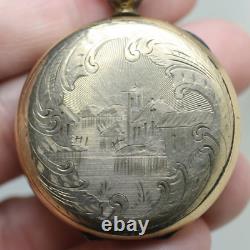 Victorian gold filled town watch case locket 3 frames hair man & woman photo tin