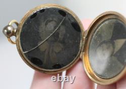 Victorian gold filled town watch case locket 3 frames hair man & woman photo tin