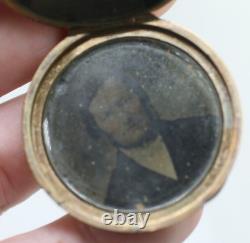 Victorian gold filled town watch case locket 3 frames hair man & woman photo tin