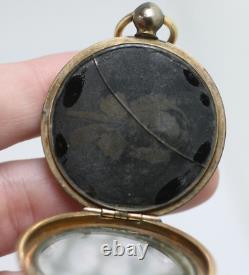 Victorian gold filled town watch case locket 3 frames hair man & woman photo tin