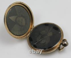 Victorian gold filled town watch case locket 3 frames hair man & woman photo tin