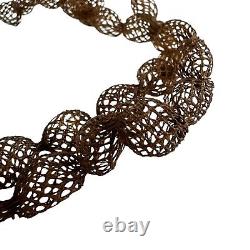 Victorian woven hair folk art necklace mourning jewelry brown 9kt gold koi fish