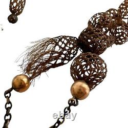 Victorian woven hair folk art necklace mourning jewelry brown 9kt gold koi fish