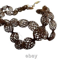 Victorian woven hair folk art necklace mourning jewelry brown 9kt gold koi fish